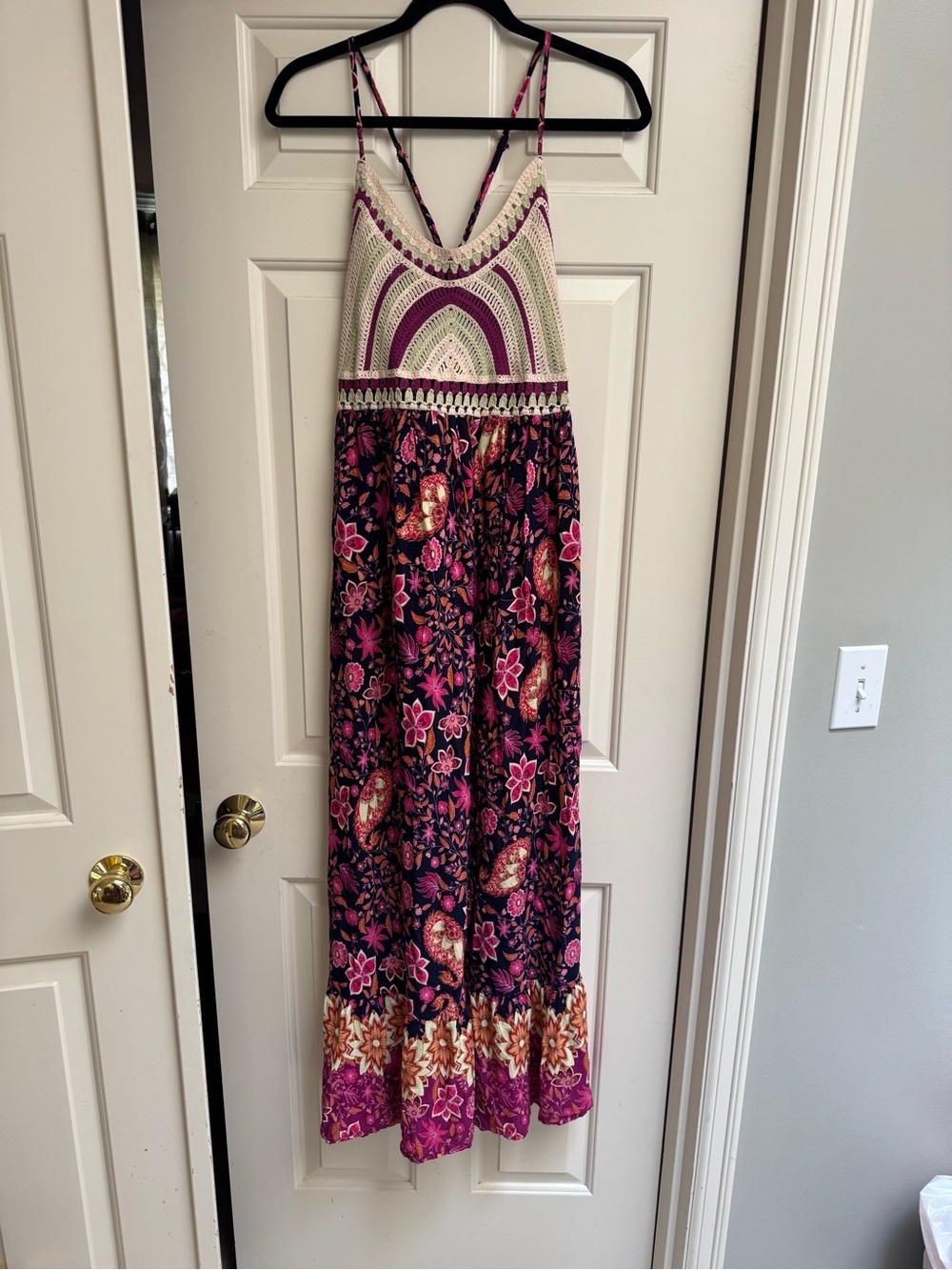 Rusttydustty Boho Crochet Bodice Floral Maxi Dress